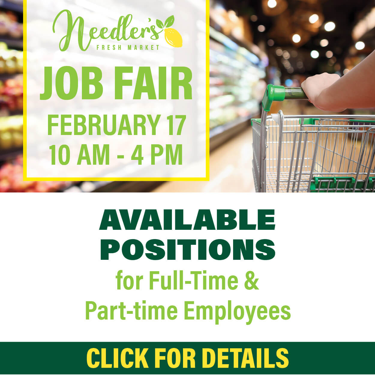Needler's Market Greensburg Job Fair. February 17, 2023 from 10 AM - 4 PM